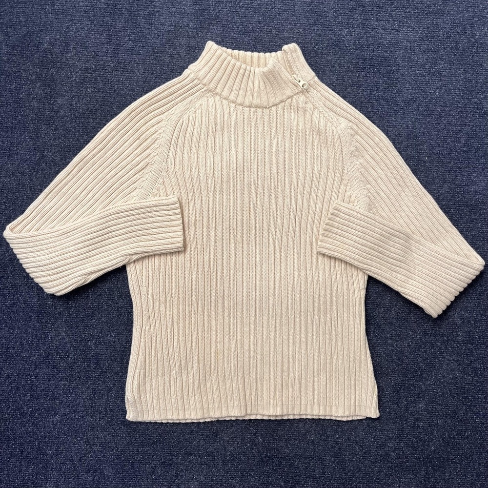 Vintage Jeanne Pierre Sweater Womens Medium White‎ Cotton 1/4 Zip Mock Neck Knit